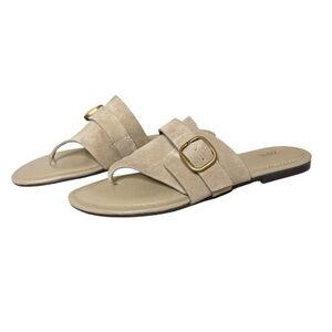ZARA SPLIT BEIGE SUEDE SIDE 
BUCKLE SANDALS SZ 37(7US)
